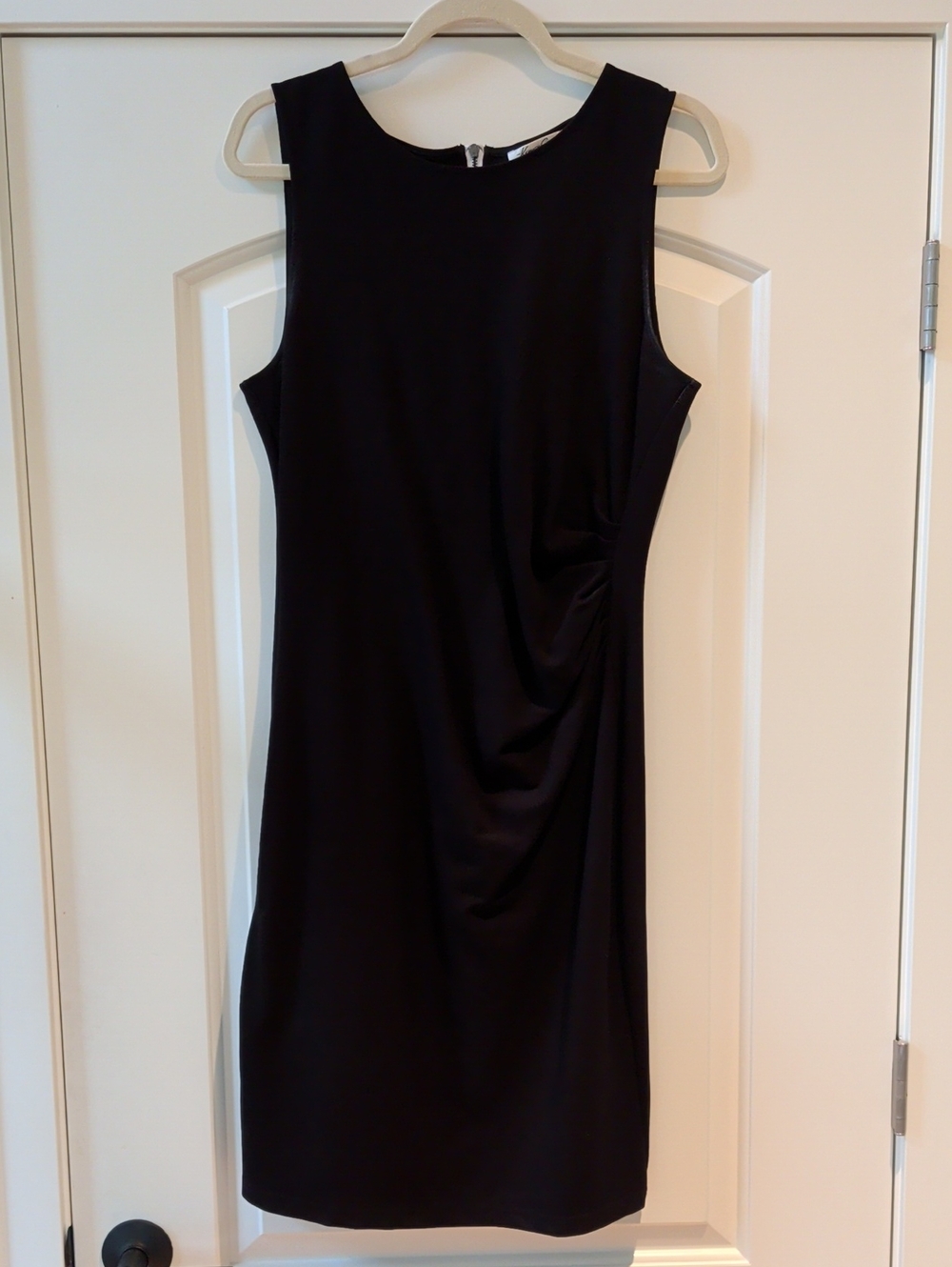 Kenneth Cole New York Black Sleeveless Midi Sheath Dress with Side Ruching